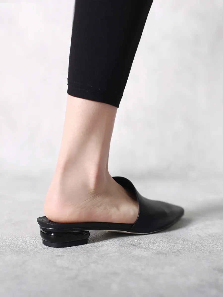 Sharp Toe Classic Leather Mule - Black