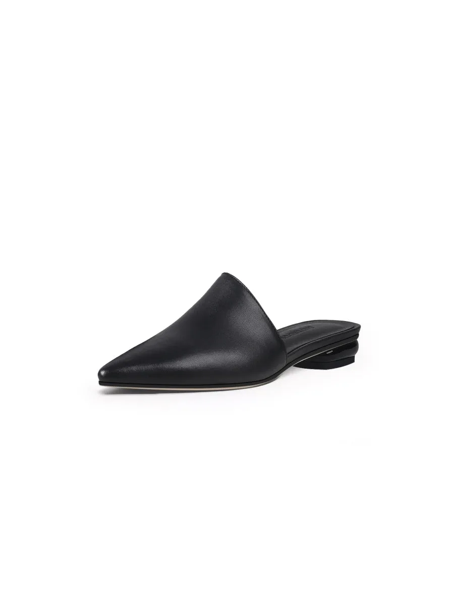 Sharp Toe Classic Leather Mule - Black