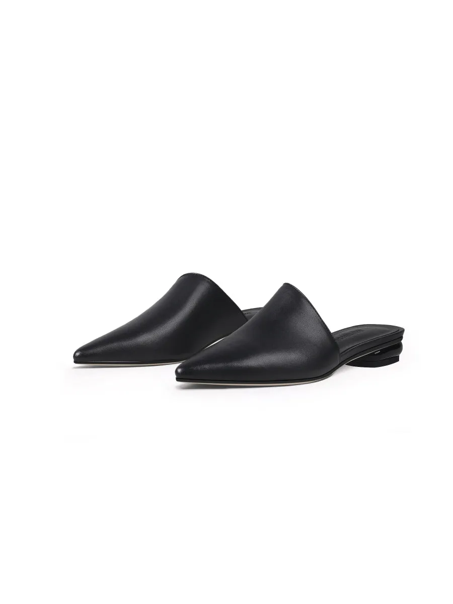 Sharp Toe Classic Leather Mule - Black