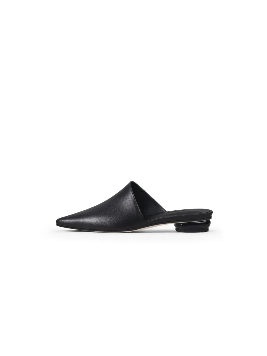 Sharp Toe Classic Leather Mule - Black