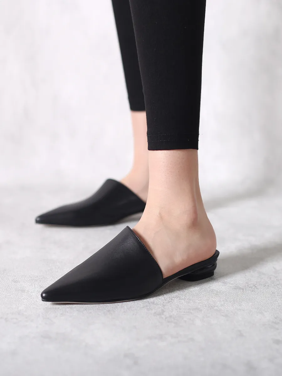 Sharp Toe Classic Leather Mule - Black