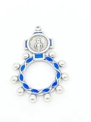 Silver and Blue Metal Rosary Ring
