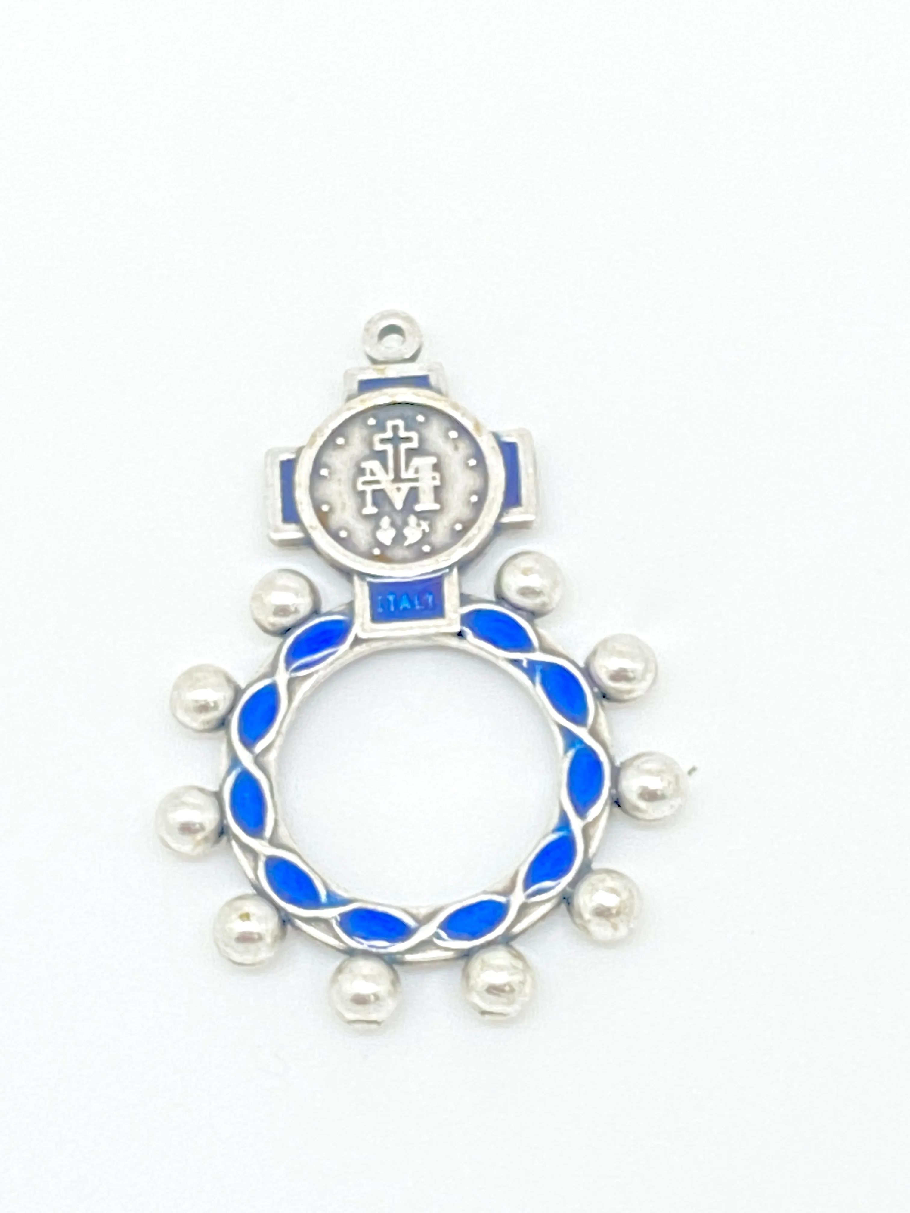 Silver and Blue Metal Rosary Ring