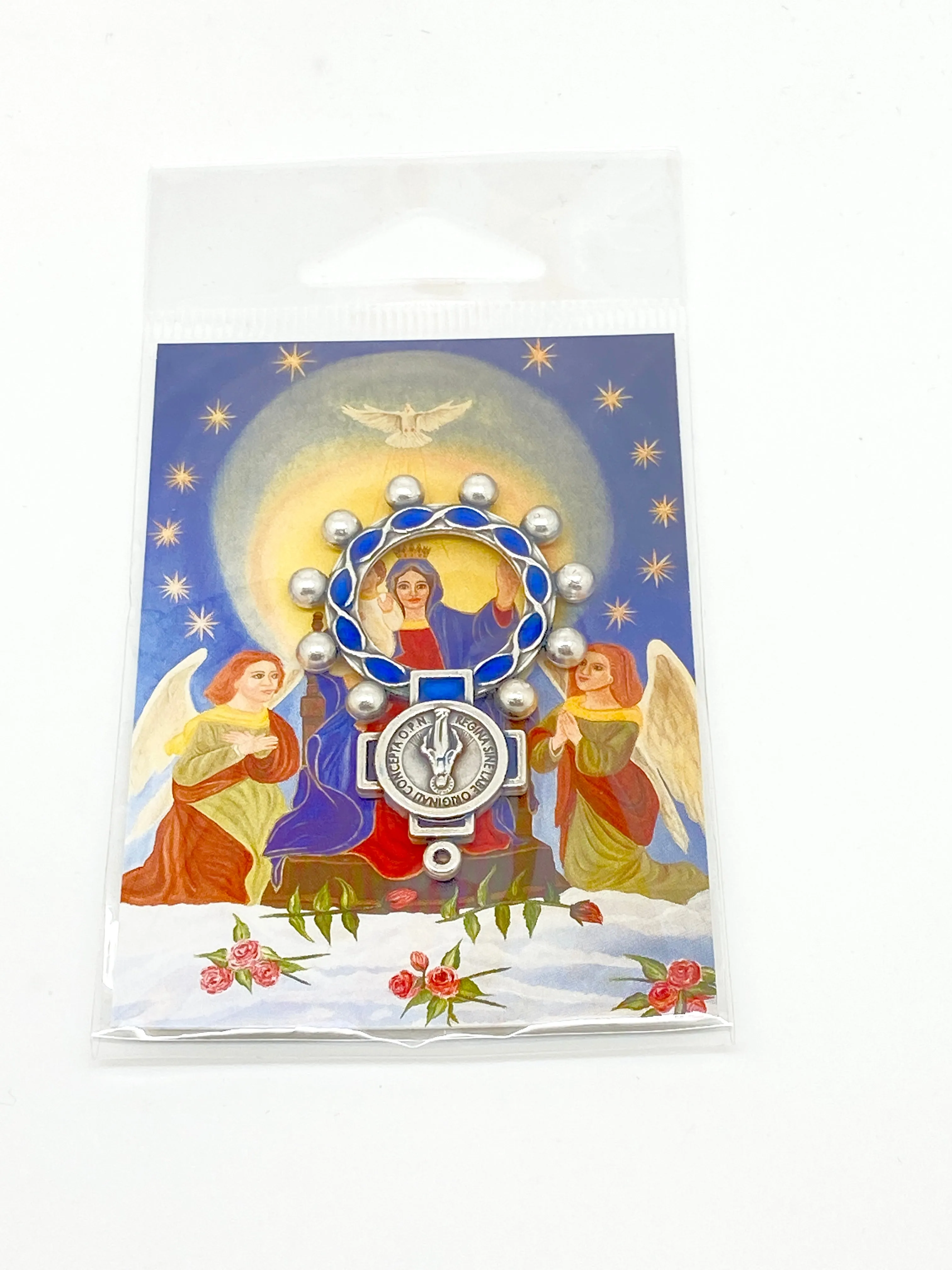 Silver and Blue Metal Rosary Ring