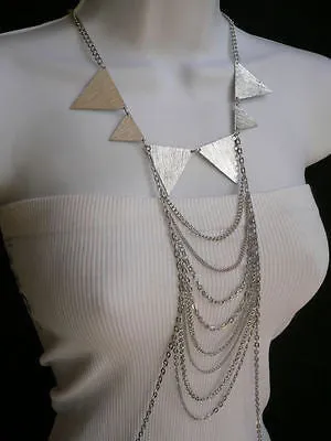 Silver Metal Body Jewelry Multi Chains Spikes Necklace