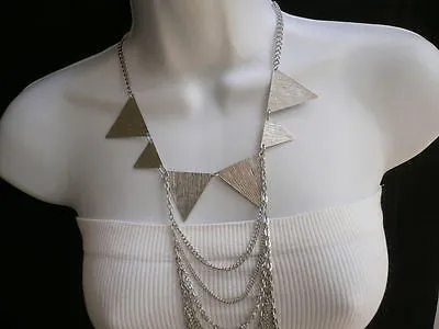 Silver Metal Body Jewelry Multi Chains Spikes Necklace