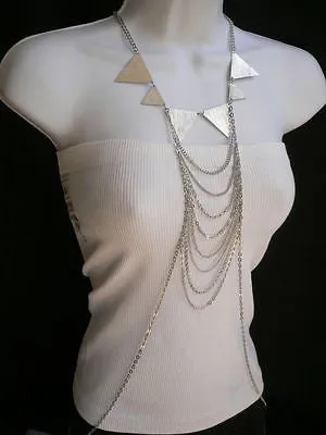 Silver Metal Body Jewelry Multi Chains Spikes Necklace