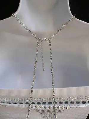 Silver Metal Body Jewelry Multi Chains Spikes Necklace