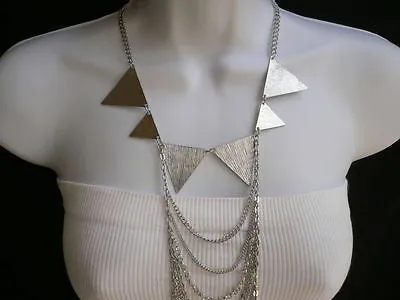 Silver Metal Body Jewelry Multi Chains Spikes Necklace