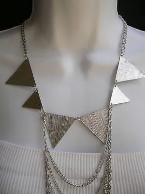 Silver Metal Body Jewelry Multi Chains Spikes Necklace