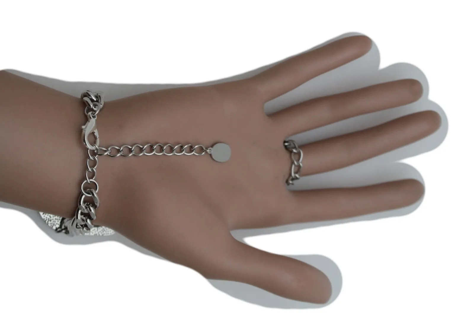 Silver Metal Hand Chain Bracelet Skeleton Skull Charm Halloween