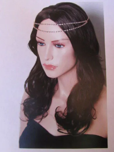 Silver Metal Head Chain Hair Piece Two Forehead Strands Rhinestones