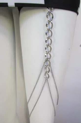 Silver Metal Thick Chains Thigh Leg Garter Long Tassel Body Jewelry