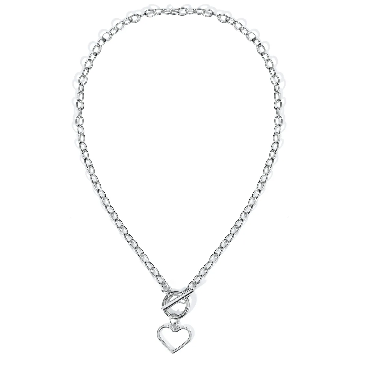 Silver-Plated Open Heart Toggle Pendant Necklace