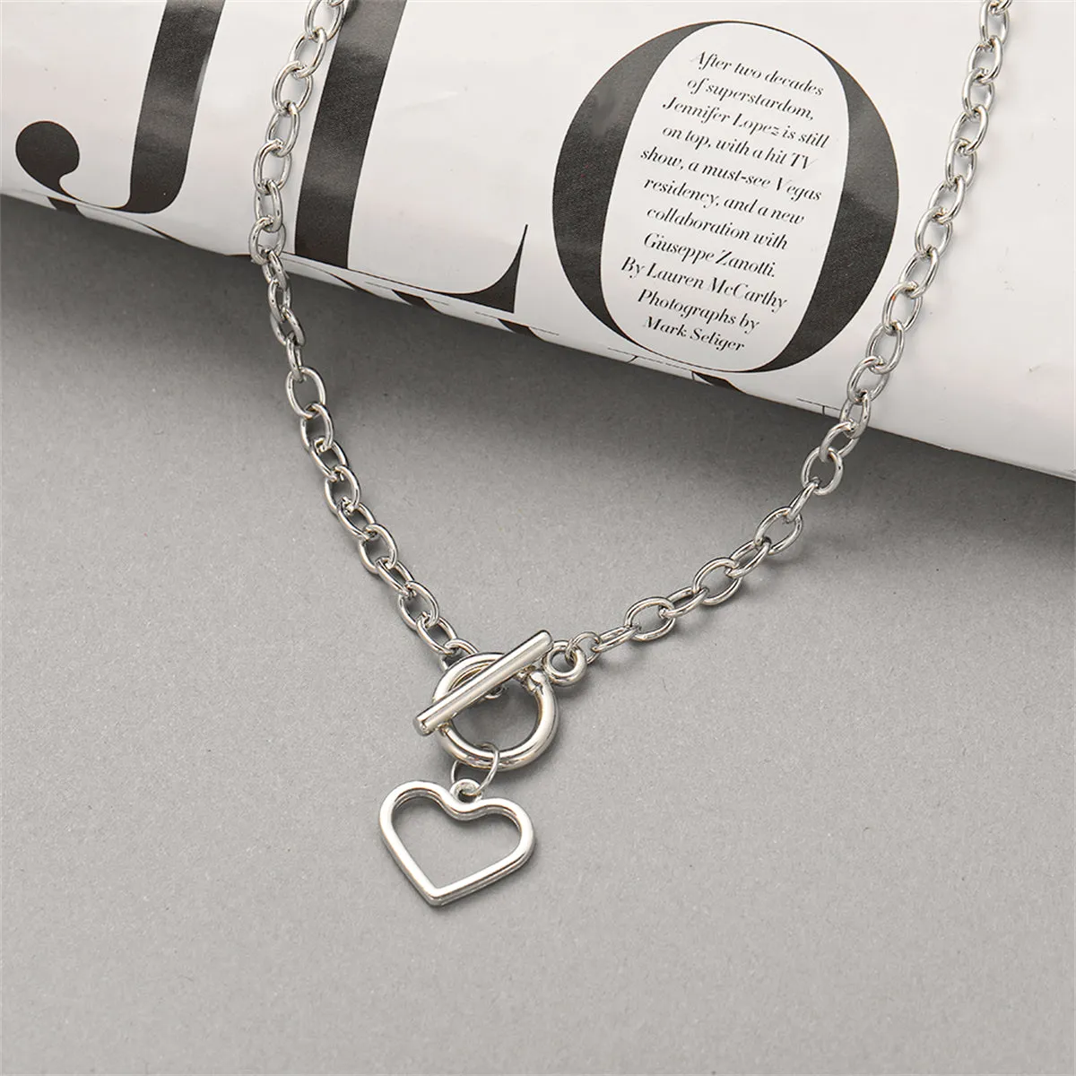 Silver-Plated Open Heart Toggle Pendant Necklace
