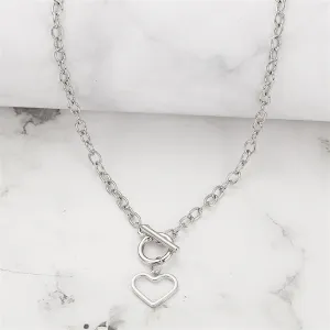 Silver-Plated Open Heart Toggle Pendant Necklace