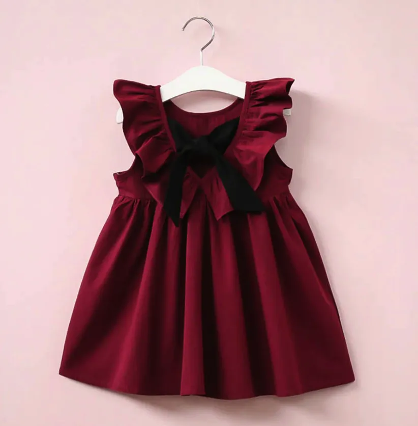 Simple Burgundy V-back Sleeveless Flower Girl Dresses With Bow, FG0131