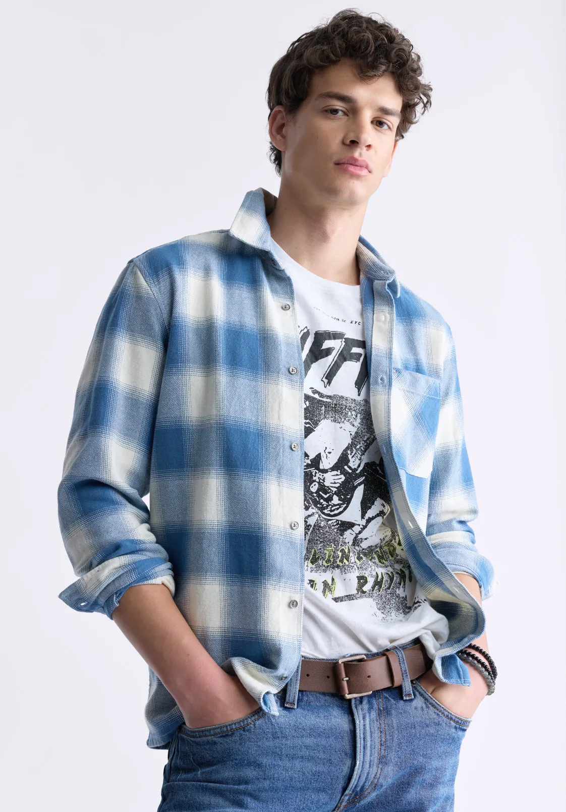 Sinclair Men's Long-Sleeve Plaid Shirt, Blue - BM24428