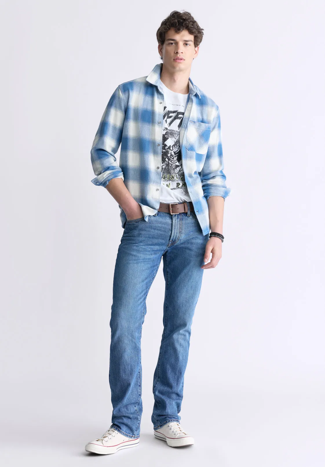 Sinclair Men's Long-Sleeve Plaid Shirt, Blue - BM24428