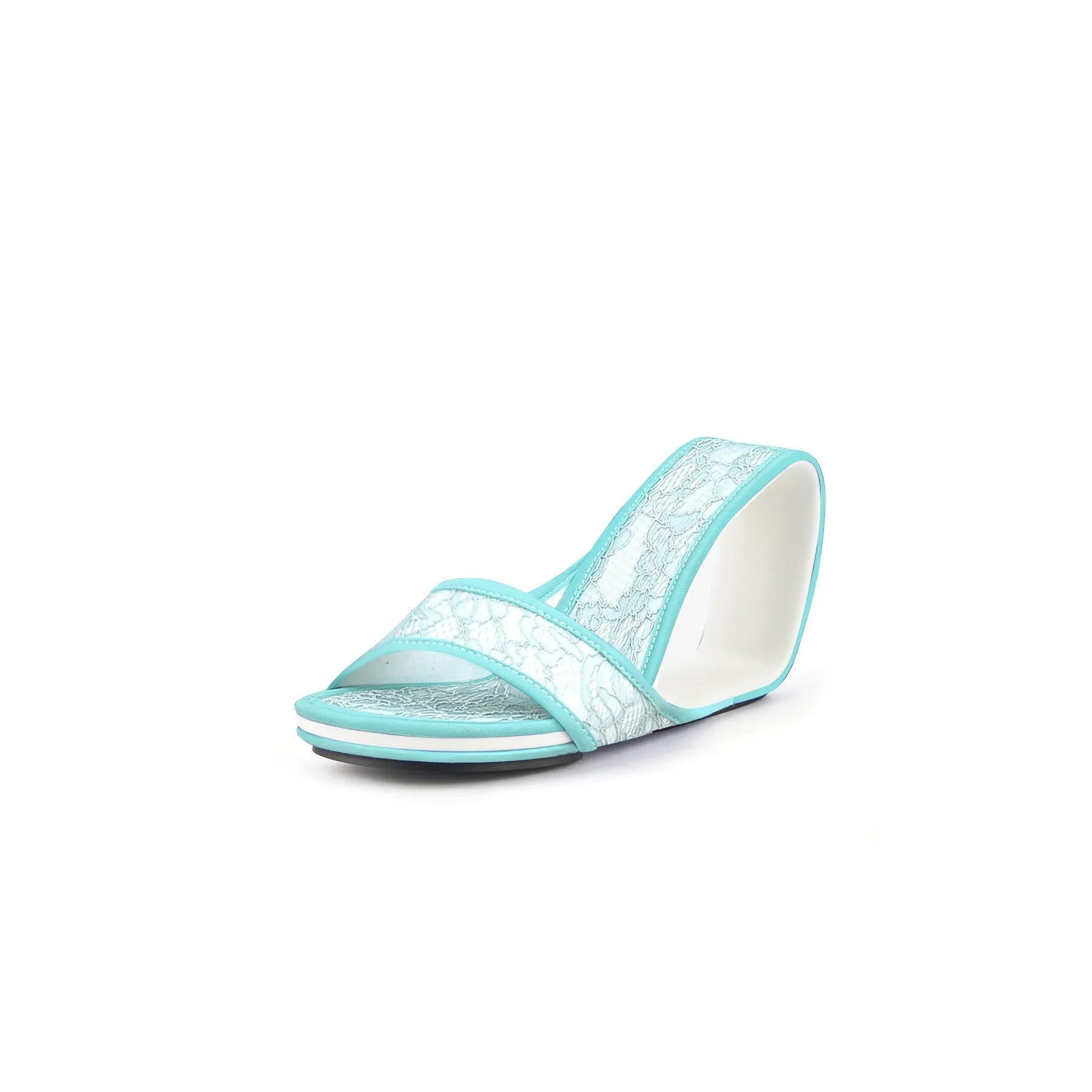 Solanah Marbling Lace Upper Wedge Slide - Blue