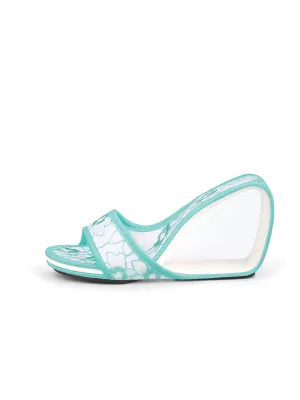 Solanah Marbling Lace Upper Wedge Slide - Blue