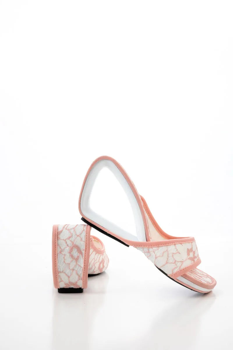 Solanah Marbling Lace Upper Wedge Slide - Pink