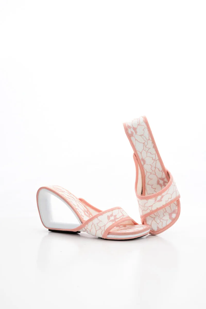 Solanah Marbling Lace Upper Wedge Slide - Pink
