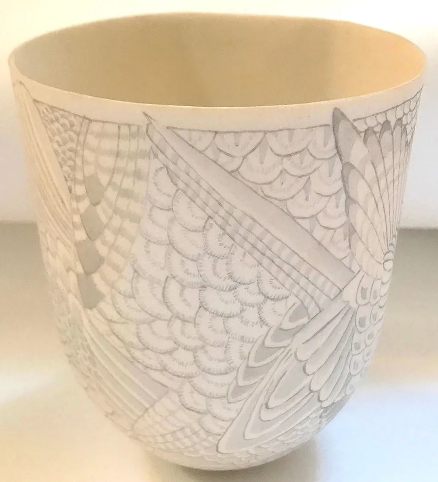 SOLD English Modern Studio Art Porcelain Painted Beaker by Jane Osborne Smith.
