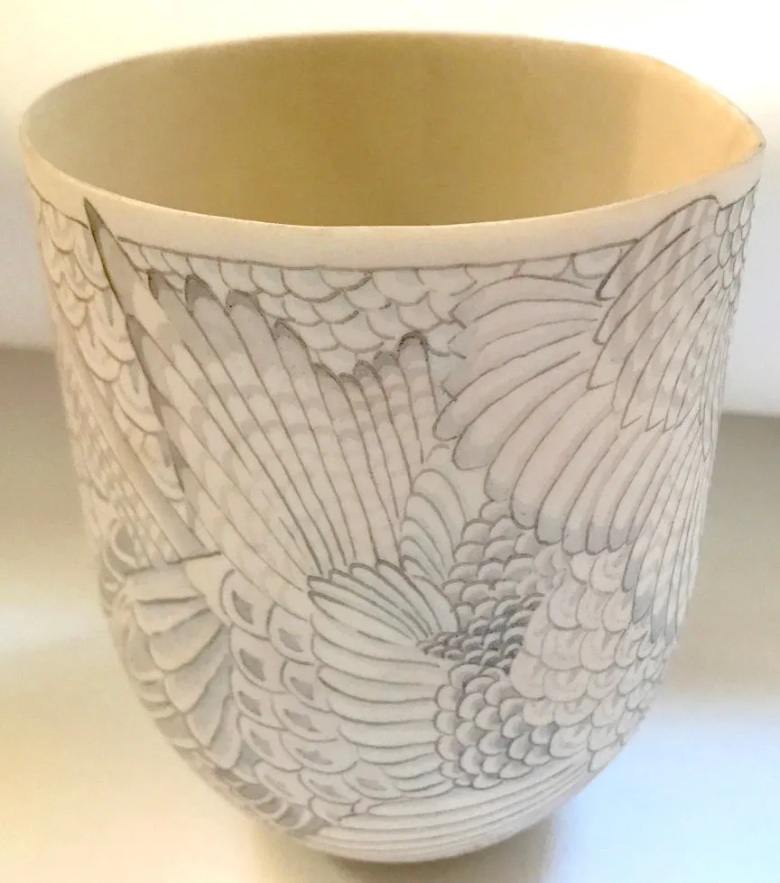 SOLD English Modern Studio Art Porcelain Painted Beaker by Jane Osborne Smith.