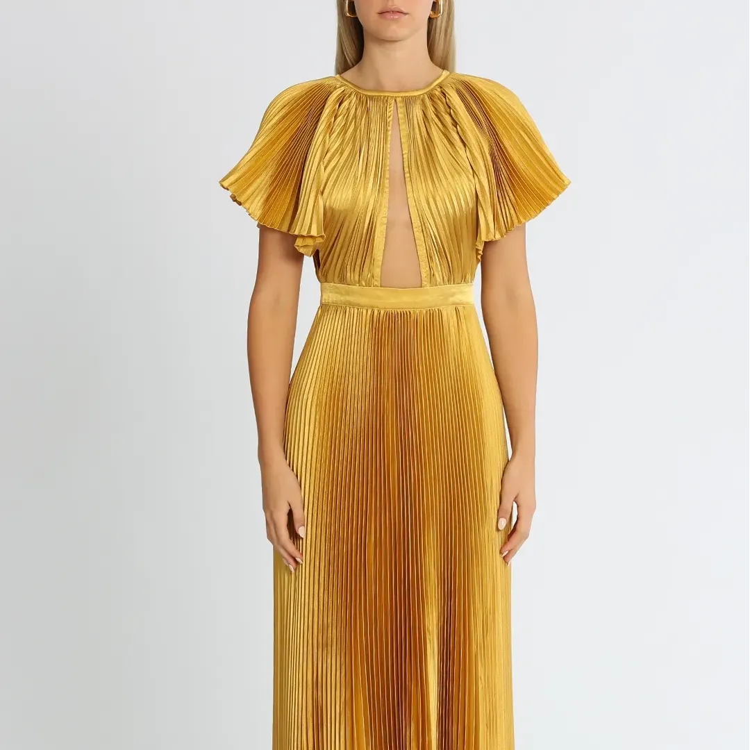 Solid Color Lotus Leaf Sleeve Evening Dress