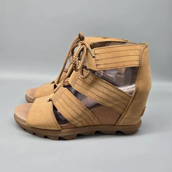 Sorel Joanie II Leather Lace Up Wedge Sandal Size 8 Brown