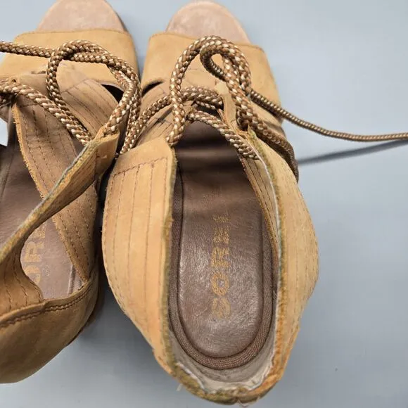 Sorel Joanie II Leather Lace Up Wedge Sandal Size 8 Brown