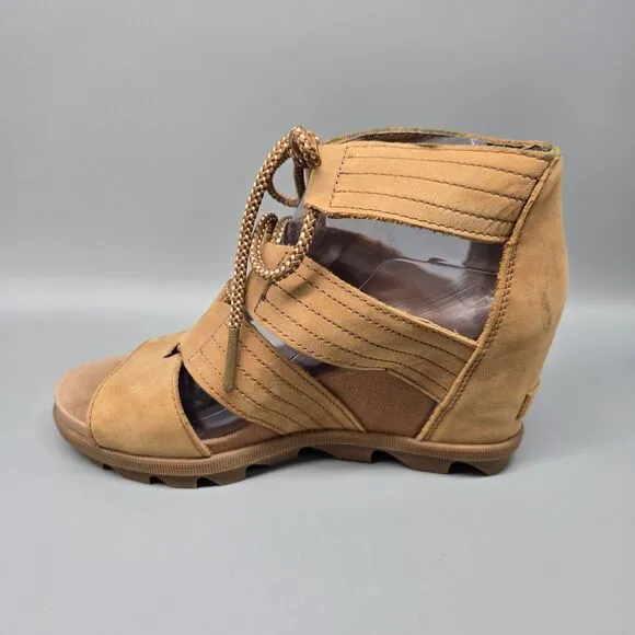 Sorel Joanie II Leather Lace Up Wedge Sandal Size 8 Brown