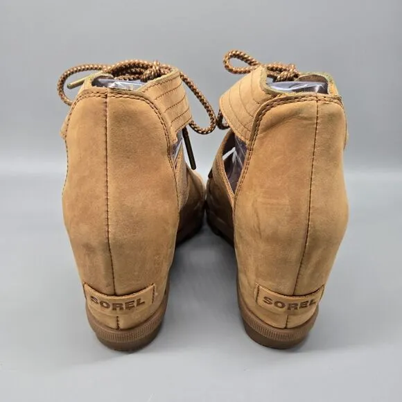 Sorel Joanie II Leather Lace Up Wedge Sandal Size 8 Brown