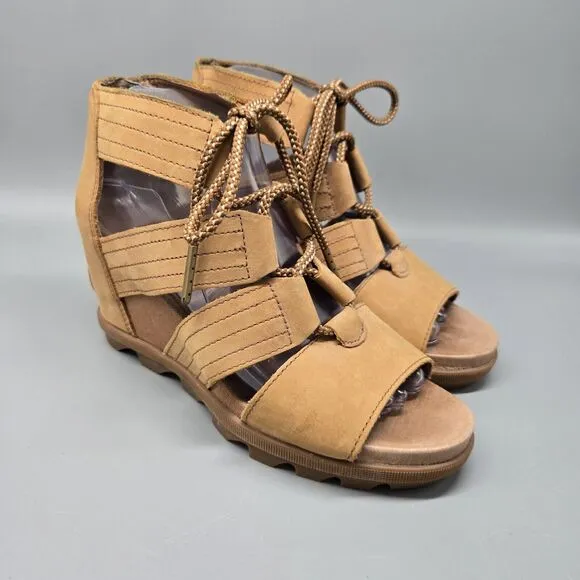 Sorel Joanie II Leather Lace Up Wedge Sandal Size 8 Brown