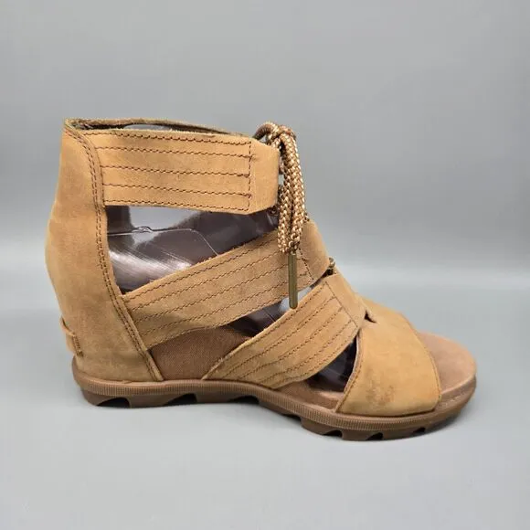 Sorel Joanie II Leather Lace Up Wedge Sandal Size 8 Brown