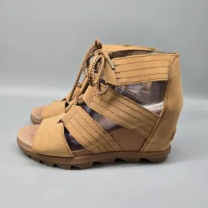 Sorel Joanie II Leather Lace Up Wedge Sandal Size 8 Brown