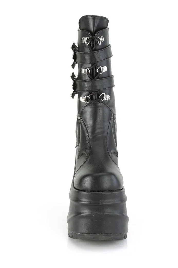 SS-WAVE-150 Knee Boot | Black Faux Leather