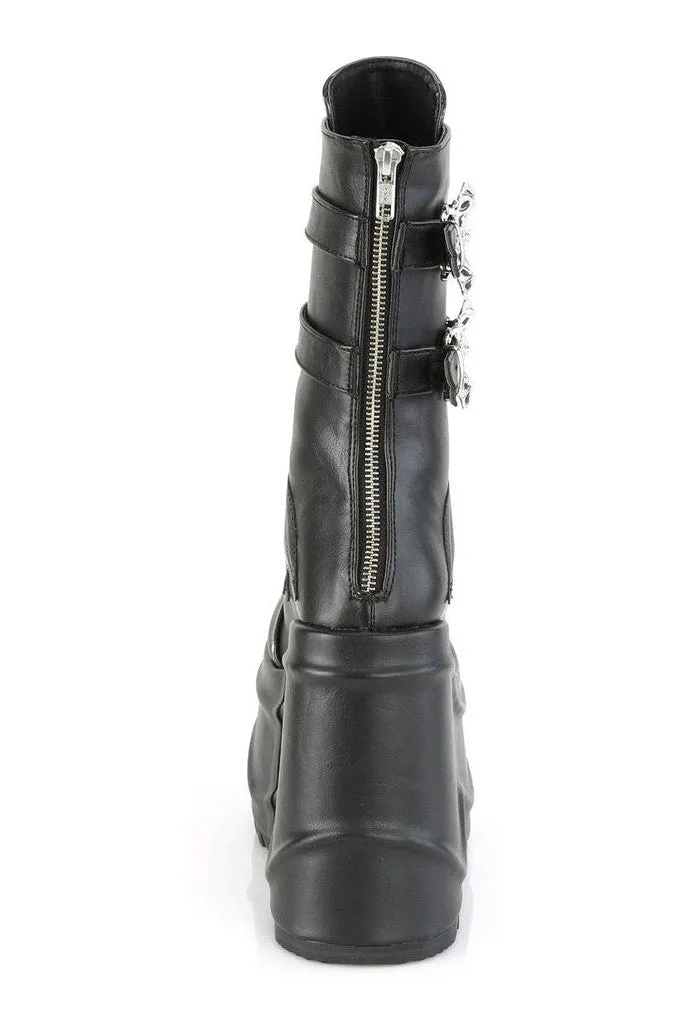 SS-WAVE-150 Knee Boot | Black Faux Leather