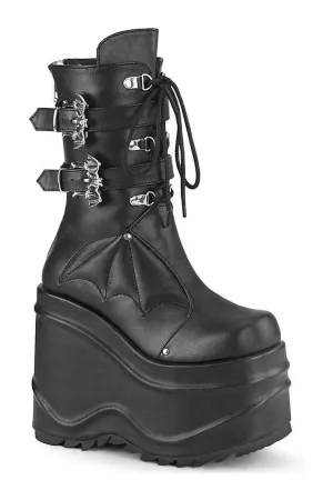 SS-WAVE-150 Knee Boot | Black Faux Leather