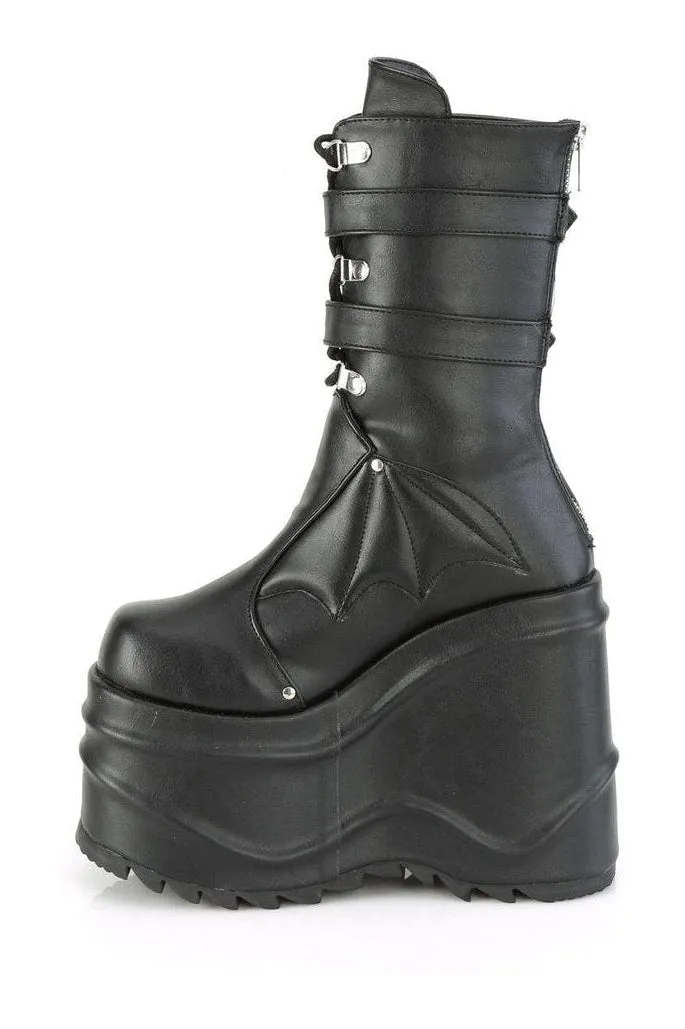 SS-WAVE-150 Knee Boot | Black Faux Leather
