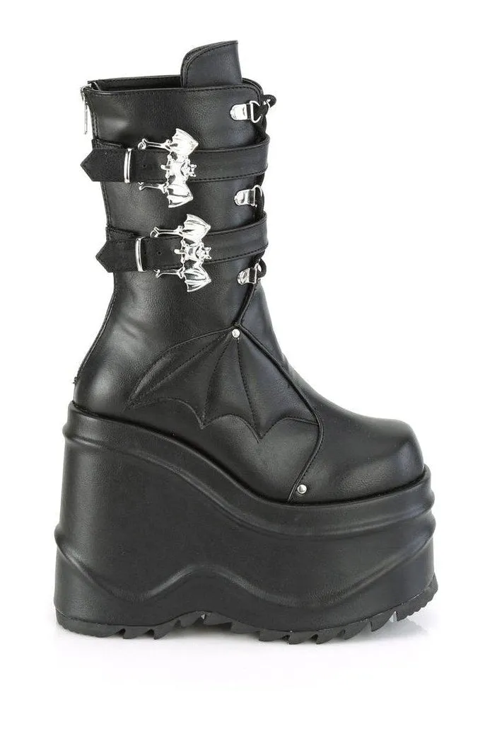 SS-WAVE-150 Knee Boot | Black Faux Leather