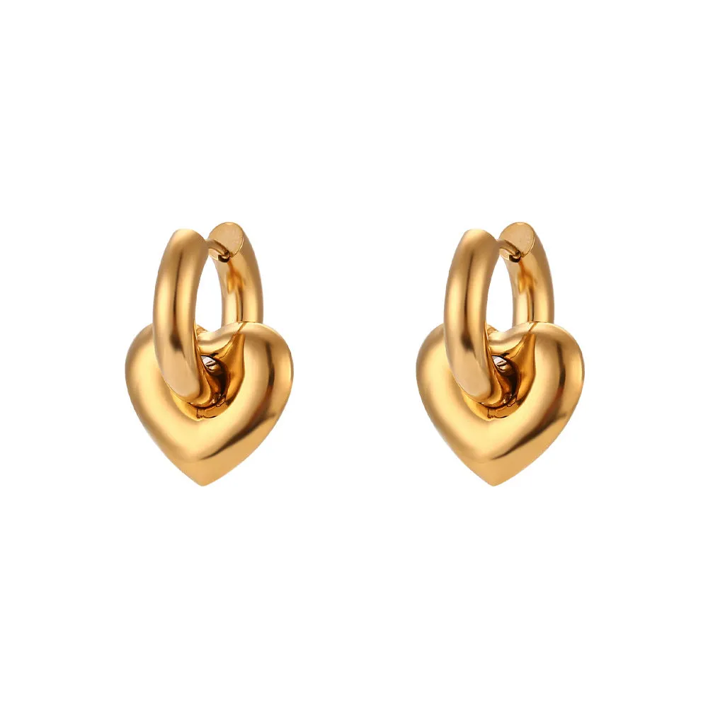 Stainless Steel Gold Plated Glossy Heart Earrings