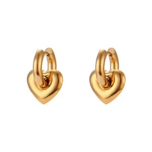 Stainless Steel Gold Plated Glossy Heart Earrings