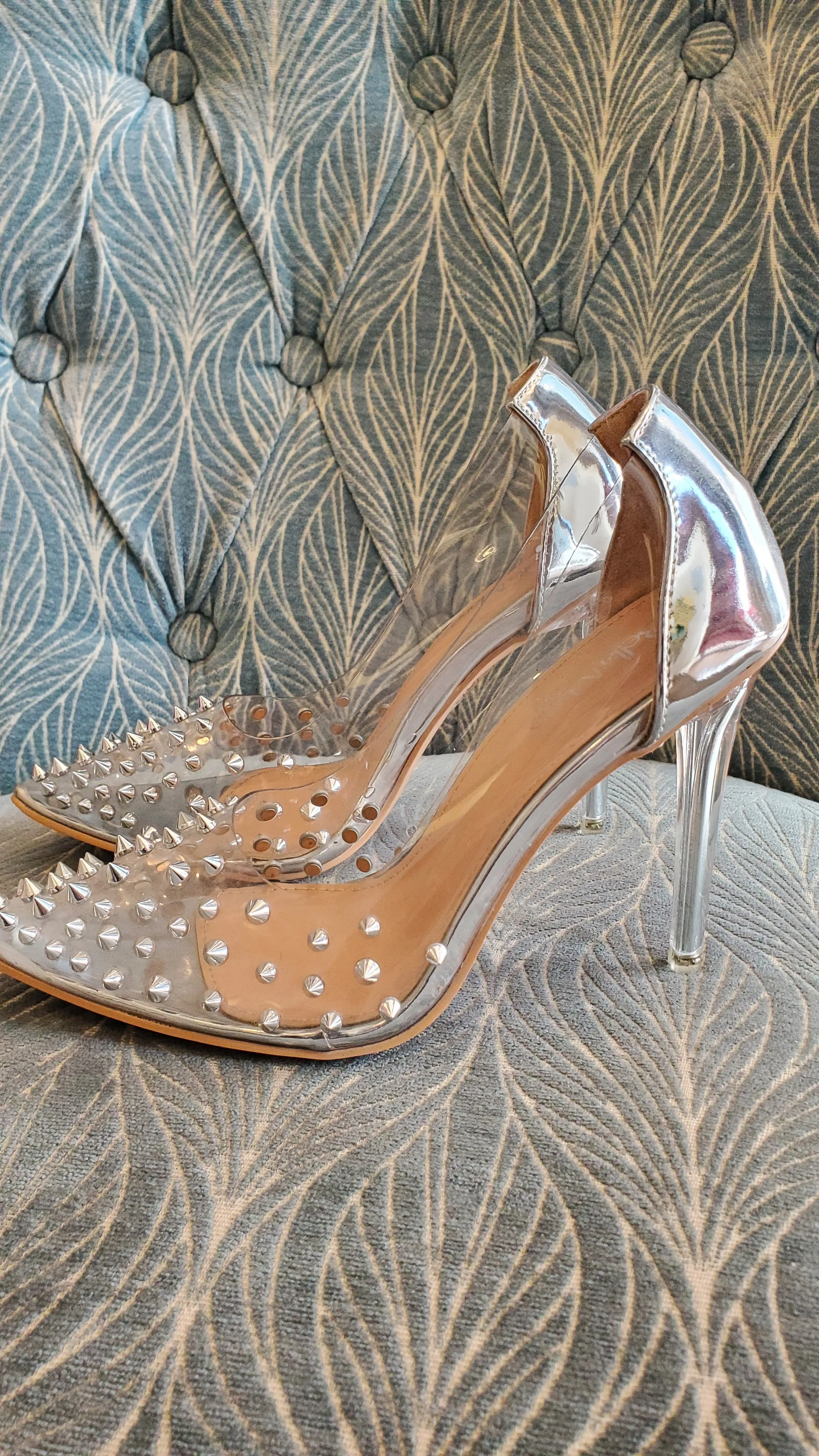 Studded Clear Pointed Heels