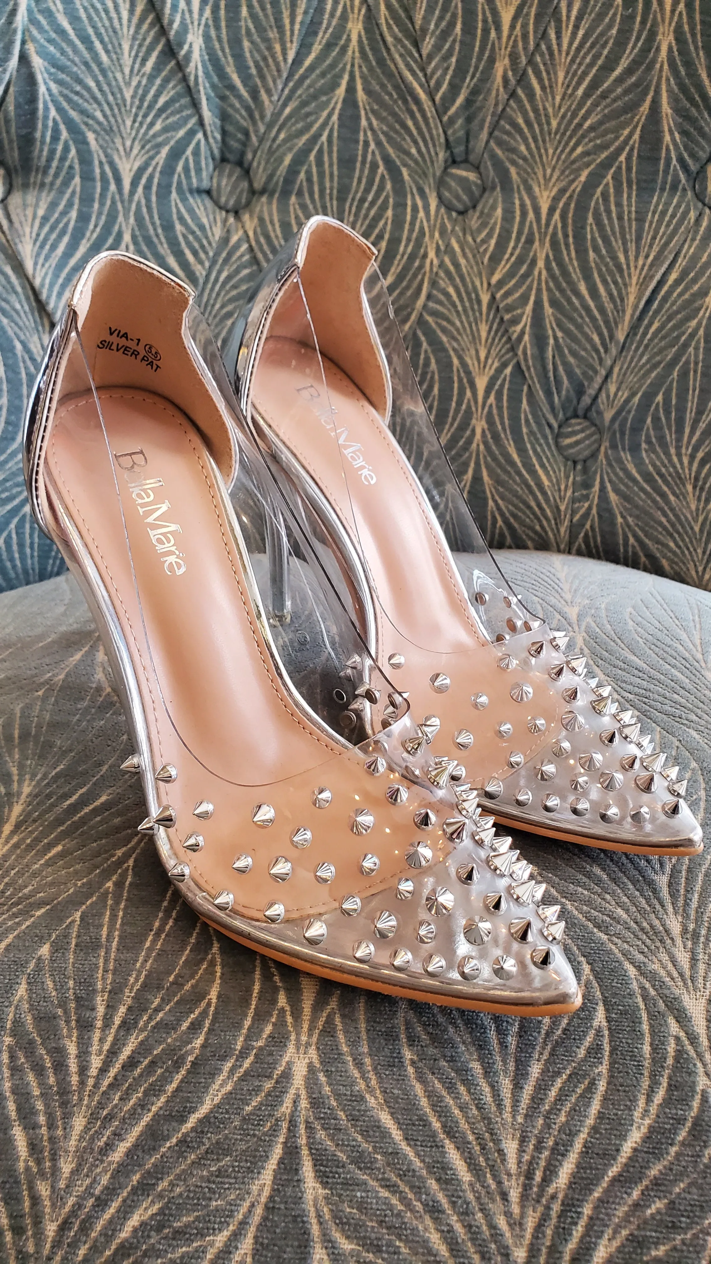Studded Clear Pointed Heels