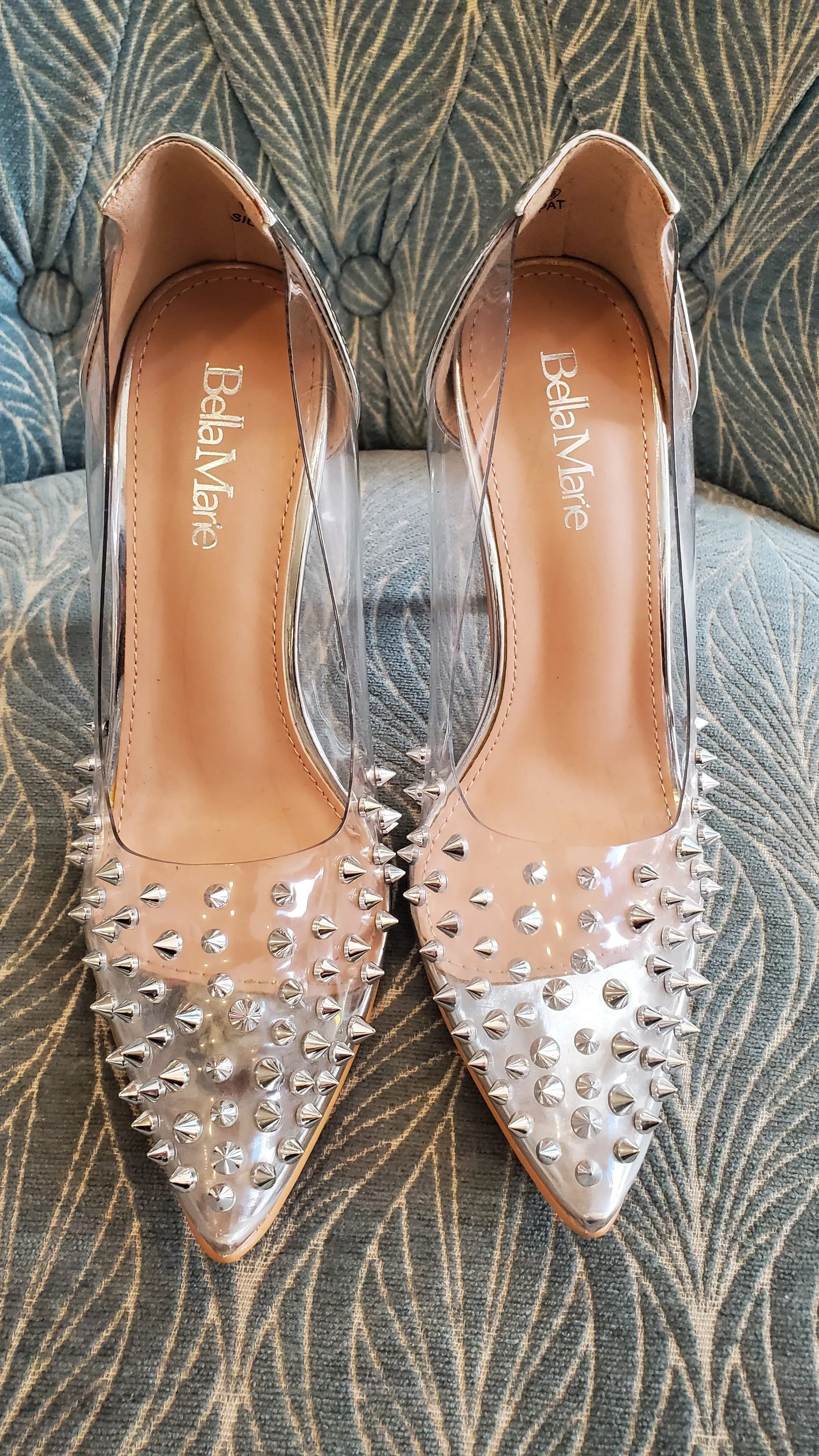 Studded Clear Pointed Heels