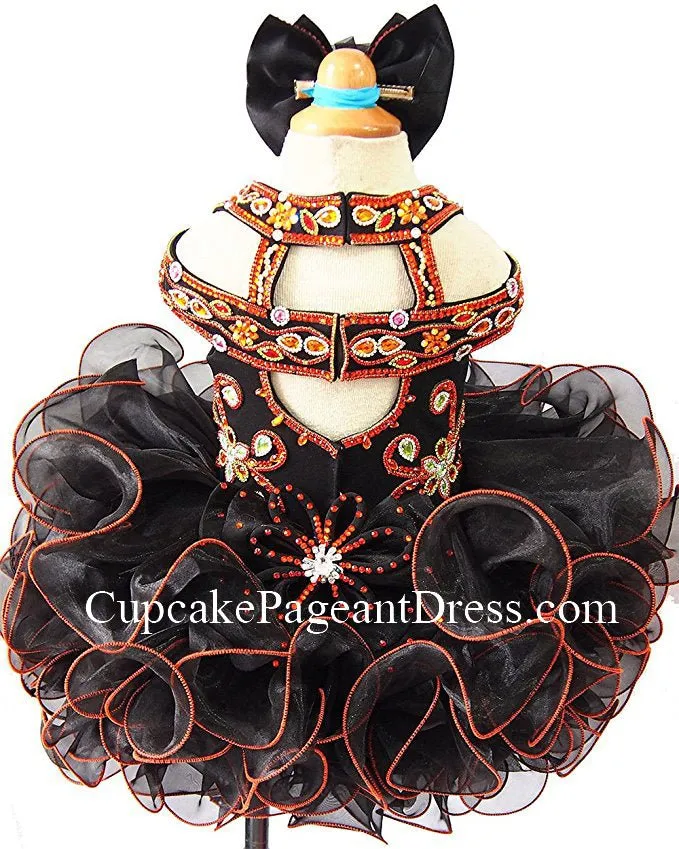 Stunning Infant/Little Girl/Toddler/kids Glitz Cupcake Pageant Dress With Hair Bow