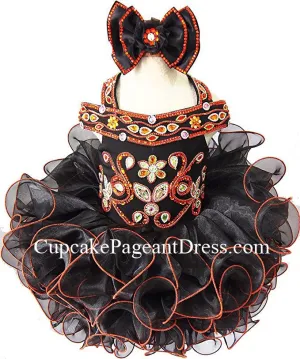 Stunning Infant/Little Girl/Toddler/kids Glitz Cupcake Pageant Dress With Hair Bow
