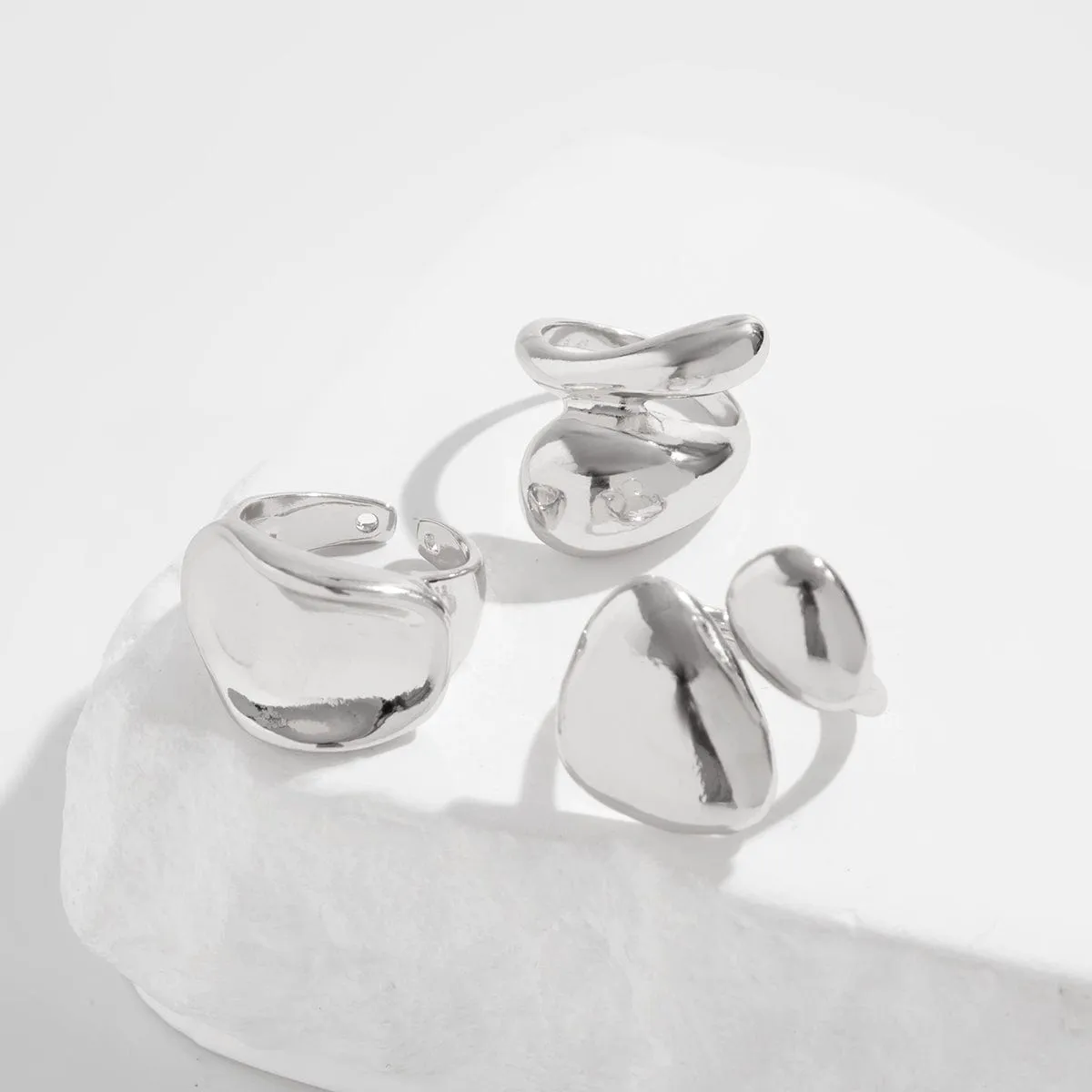 Stylish 3Pcs Chunky Glossy Waterdrop Ring Set